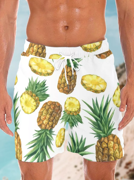 

Mens Vacation Pineapple Print Beach Short Pants, As picture, Shorts
