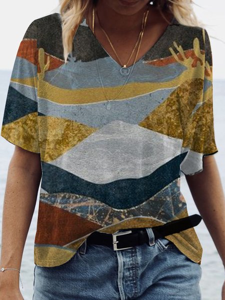 

PRINT V-NECK SHORT-SLEEVED T-SHIRT, Multicolor, T-Shirts