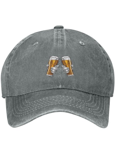 

Beer Makes Me Happy Print Adjustable Hat, Gray, Hats