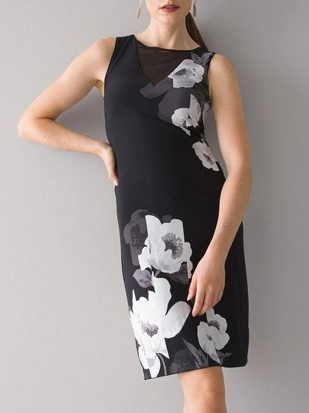 

Floral Elegant Slim Fit Sleeveless Knitting Dress, Black, Mini Dresses