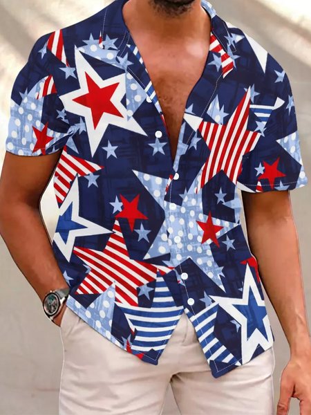 

Men’s National Flag Pattern Vintage Casual Short Sleeve Hawaii Shirt, Blue, Short Sleeves Shirts