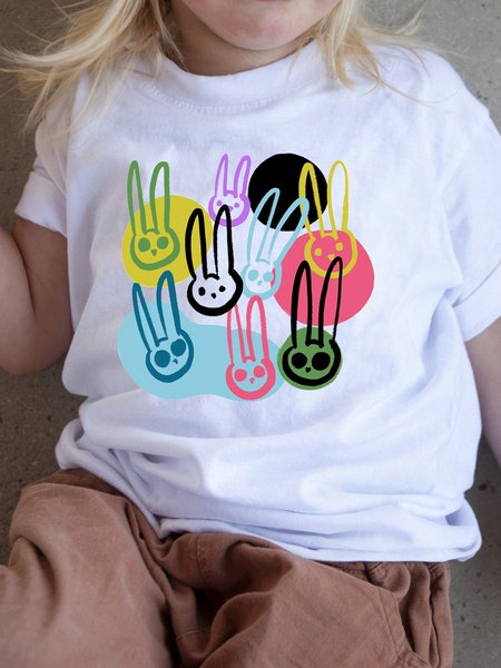 

Funny Rabbit Print Kids Crew Neck Casual T-Shirt, White, Kids