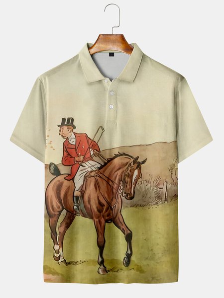 

Leisure Style Resort Series Adventure Hunting Elements Lapel Short-sSleeved Polo Print Top, Multicolor, Men's t-shirts