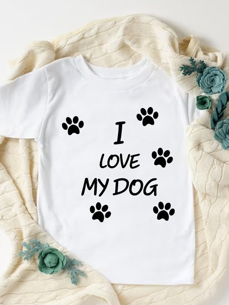 

I Love My Dog Print Kids Crew Neck Casual T-Shirt, White, Kids