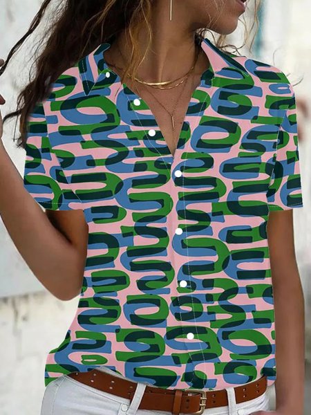 

Abstract Geometry Women‘s Shirt, As picture, Blouses