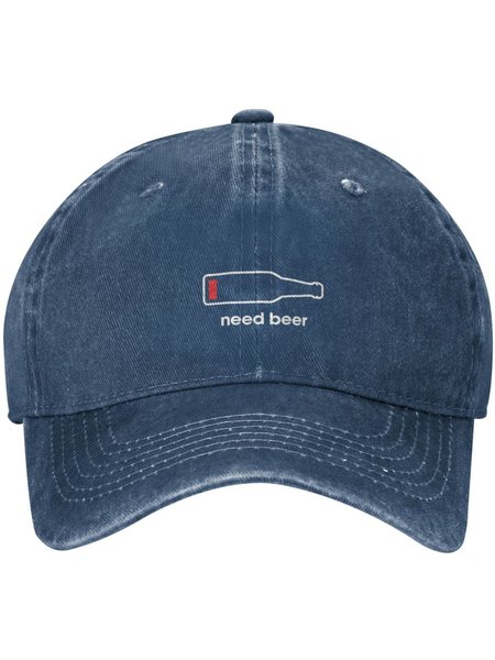 

Need Beer Low Battery Funny Print Adjustable Hat, Denim blue, Men's Accessories