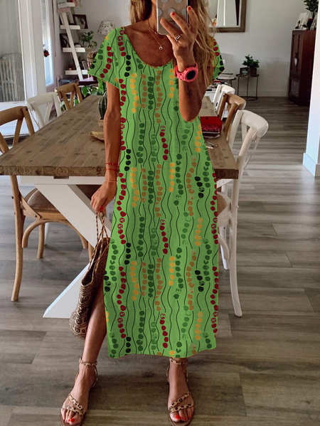 

Women's Casual Knitted Shift crew neck Short Sleeve Dress, Green, Maxi