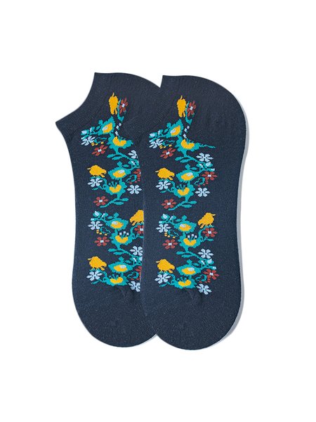 

Spring/Summer Jacquard Cotton Adult Short Socks, Navy blue, Anklet