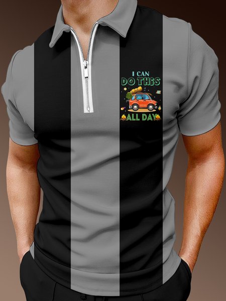 

Casual Outdoor Collection Explore Camping Elements Lapel Short Sleeve Polo Print Top, Gray, Men's t-shirts
