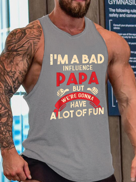 I’m A Bad Influence Papa Funny Father's Day Top, Gray, Tank Tops