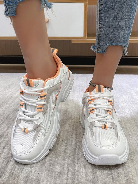 

Breathable Lightweight White Running Sneakers, Orange, Athletic & Casual Shoes