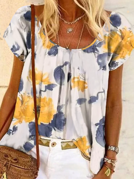 

Casual Short Sleeve Tops, Beige, Tops