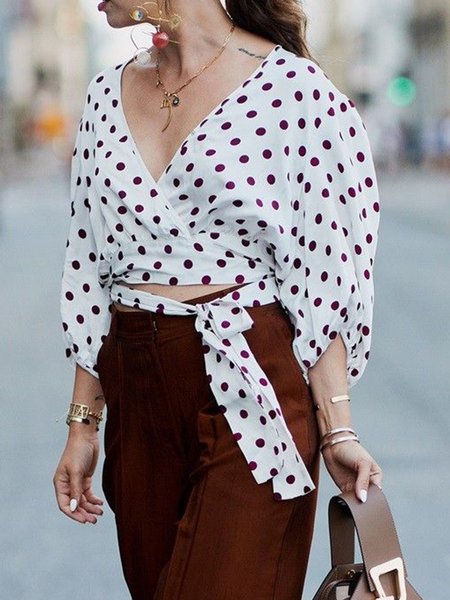 

Simple Polka Dots Three Quarter Top, White, Tops