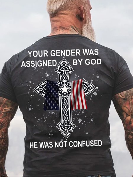 

YOUR GENDER WAS ASSIGNED BY GOD HE WAS NOT CONFUSED Crew Neck Casual Short Sleeve T-Shirt, Deep gray, T-shirts