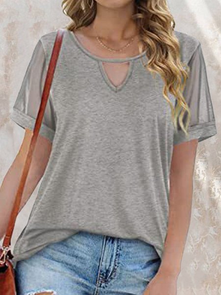 Crew Neck Loosen Short Sleeve T-Shirt, Gray, Tees & T-shirts