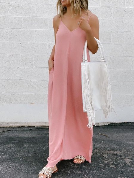 

Casual Loosen V Neck Short Sleeve Knit Dress, As picture, Maxi Dresses