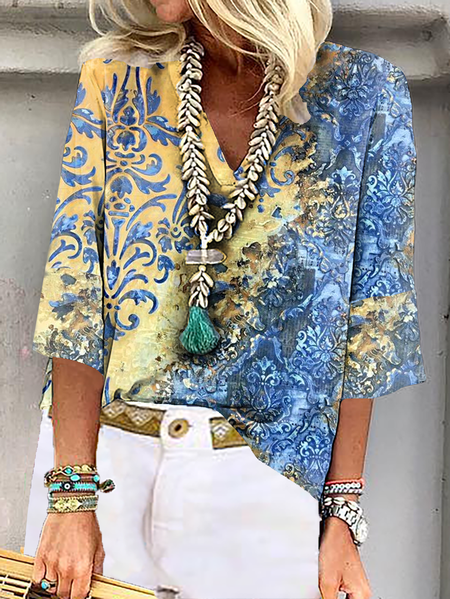 

Casual Loosen Tribal Short Sleeve Tops, Multicolor, Tops
