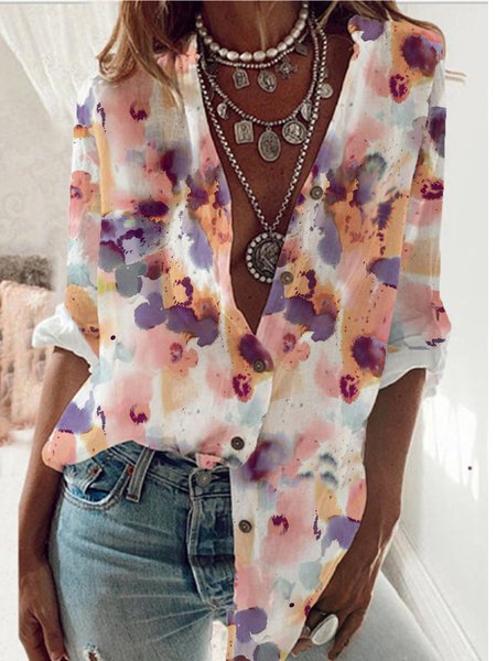 

Loosen Casual Stand Collar Long Sleeve Blouse, Multicolor, Blouses & Shirts