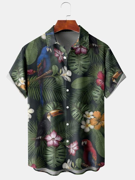 

Men's Vintage Parrot Print Casual Breathable Hawaiian Short Sleeve Shirt, Green, Men's Floral shirt