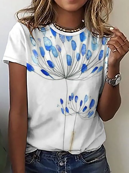 

Abstract Floral Print Women's Short Sleeve T-Shirt, As picture, T-shirts