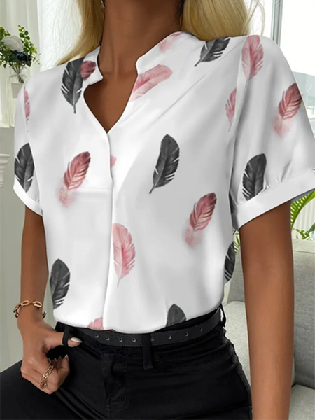 Feather V Neck Casual Short Sleeve Top