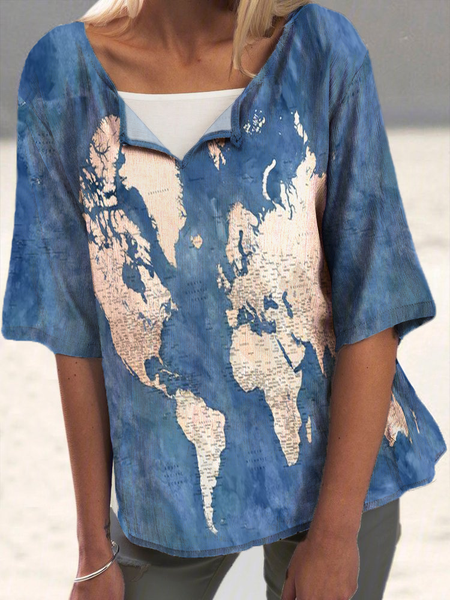 

Map Casual V Neck Regular Fit Short Sleeve Tops, Purplish blue, Shirts & Blouses