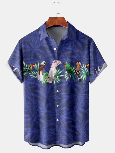 

Hawaiian Graphic Men's Casual Short Sleeve Shirt, Blue, Men's Floral shirt