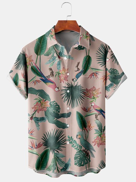 

Hawaiian Graphic Men's Casual Chest Pocket Short Sleeve Shirt, Green, Men's Floral shirt