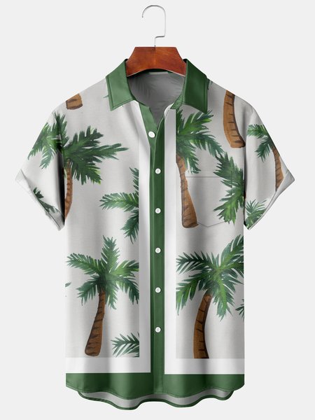 

Men's Coconut Tree Casual Breathable Short Sleeve Hawaiian Shirt, Green, Men's Floral shirt