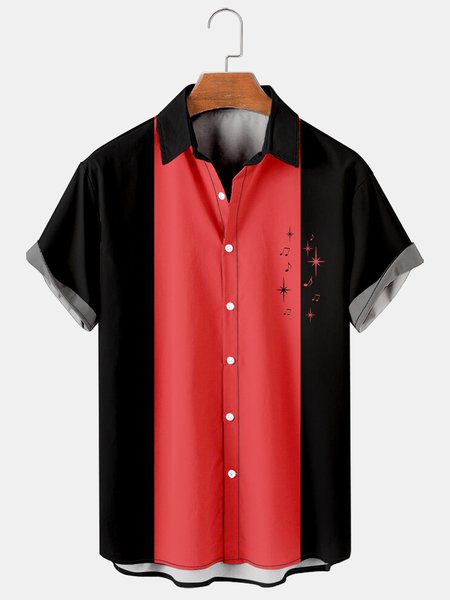 

Casual Art Collection Geometric Stripe Pattern Lapel Short Sleeve Print Shirt Top, Black, Men's Floral shirt