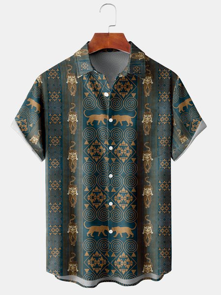 

Men's Animal Print Casual Breathable Hawaiian Short Sleeve Shirt, Brown, Men's Floral shirt