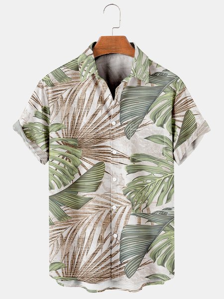

Casual Style Culture Series Japanese Culture Leaf Element Pattern Lapel Short-Sleeved Printed Shirt Top, Multicolor, Men's Floral shirt
