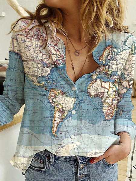 

Abstract Casual Long Sleeve Blouse, Blue, Shirts & Blouses
