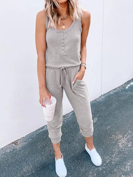 

Casual Pockets Jumpsuit & Romper, Gray, Jumpsuits