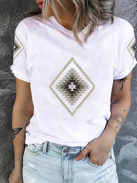

Tribal Casual Loosen Short Sleeve T-Shirt, White, T-Shirts