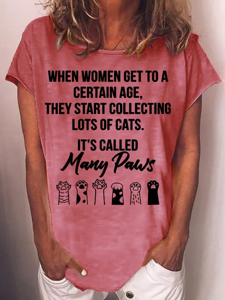 

Women's Many Paws Lover Letter Short Sleeve T-Shirt, Red, T-shirts