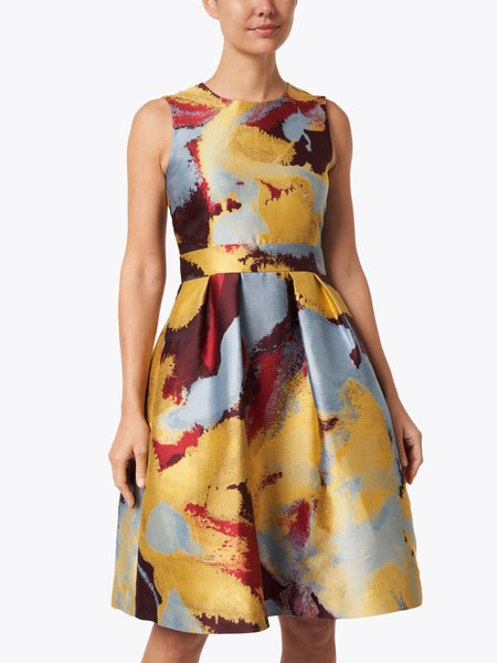 

Summer Abstract Regular Fit Crew Neck Short Sleeve Woven Fit and FlareX Dress, Multicolor, Mini Dresses
