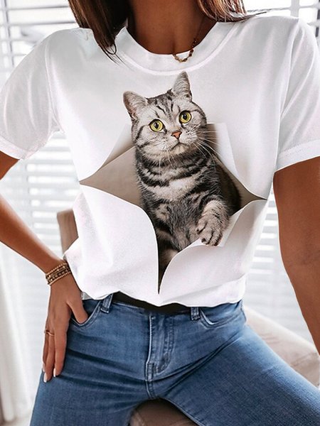 

Loosen Short Sleeve T-Shirt, White, T-Shirts