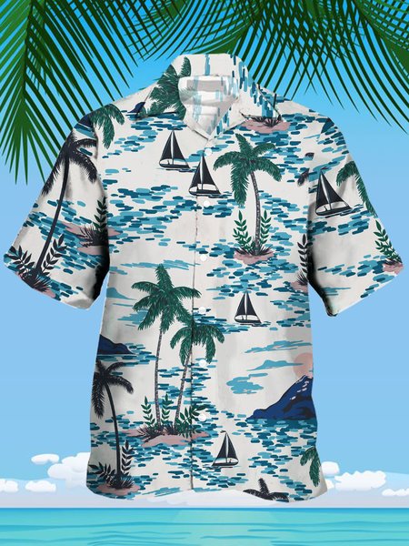 

Men's Cool Fabric Breathable Quick Dry Short Sleeve Hawaiian Shirt with Chest Pocket, Blue, Men's Floral shirt