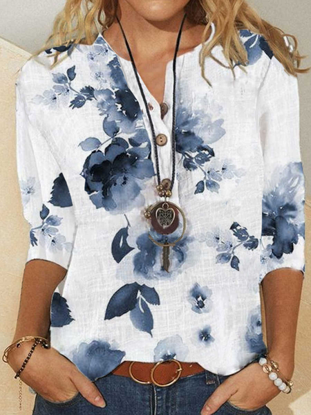 

Henley Casual Mid Sleeve Blouse, White, Shirts & Blouses