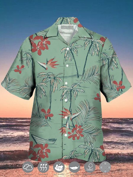 

Men's Cool Fabric Breathable Quick Dry Short Sleeve Hawaiian Shirt with Chest Pocket, Green, Men's Floral shirt