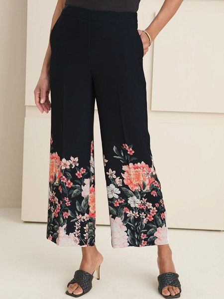 

Floral Loosen Pants, Black, Wide Leg Pants