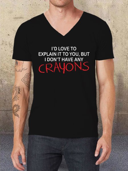 

Funny Print Casual V Neck Short Sleeve T-Shirt, Black, T-shirts