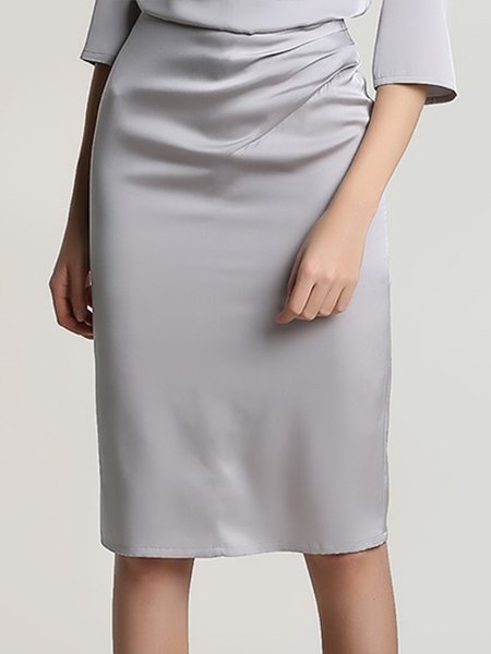 

Daily Satin Elegant Regular Fit Short Skirt, Gray, Midi Skirts
