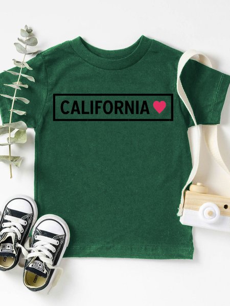 

California Print Kids Crew Neck Casual T-Shirt, Green, Kids