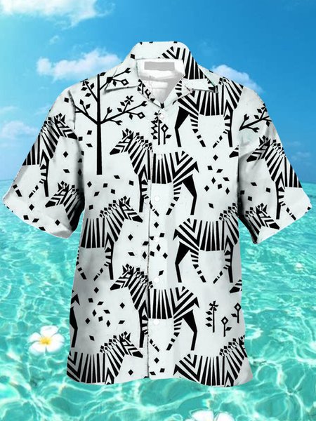 

Men's Animal Print Casual Breathable Short Sleeve Hawaiian Shirt, White, Men's Floral shirt
