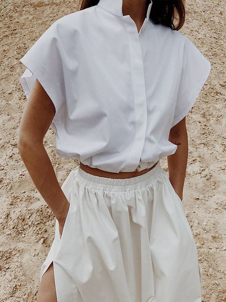 

Regular Fit Simple Short Sleeve Blouse, White, Blouses and Shirts