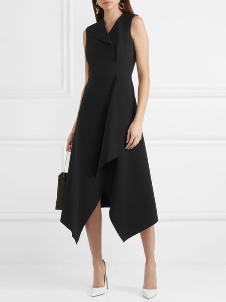 

Solid Cross Front Elegant Sleeveless Midi Dress, Black, Midi Dresses