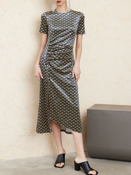 

Elegant Regular Fit Short Sleeve Woven Dress, Black, Maxi Dresses