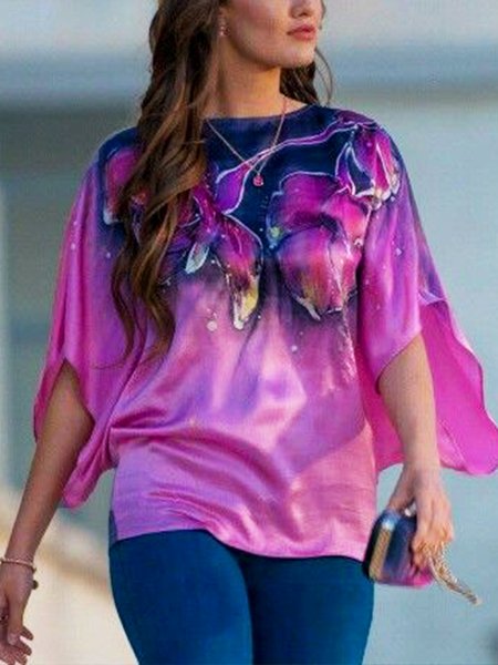 

Vacation Boat Neck Short Sleeve Top, Multicolor, Tops